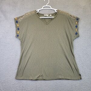 Cafe Marrakesh Women's Top Shirt Plus Size‎ 1X Green Beaded Boho Retro Y2K